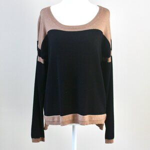 Design History Black Tan Stripe Long-Sleeve Lightweight Neutral Sweater Medium